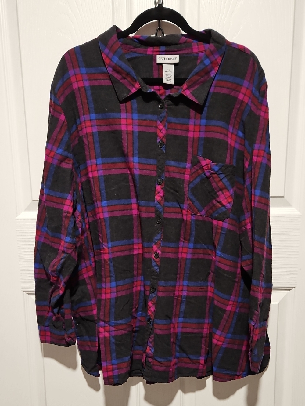 Catherines Girls' Black Plaid Button-Up Shirt - Pink & Blue